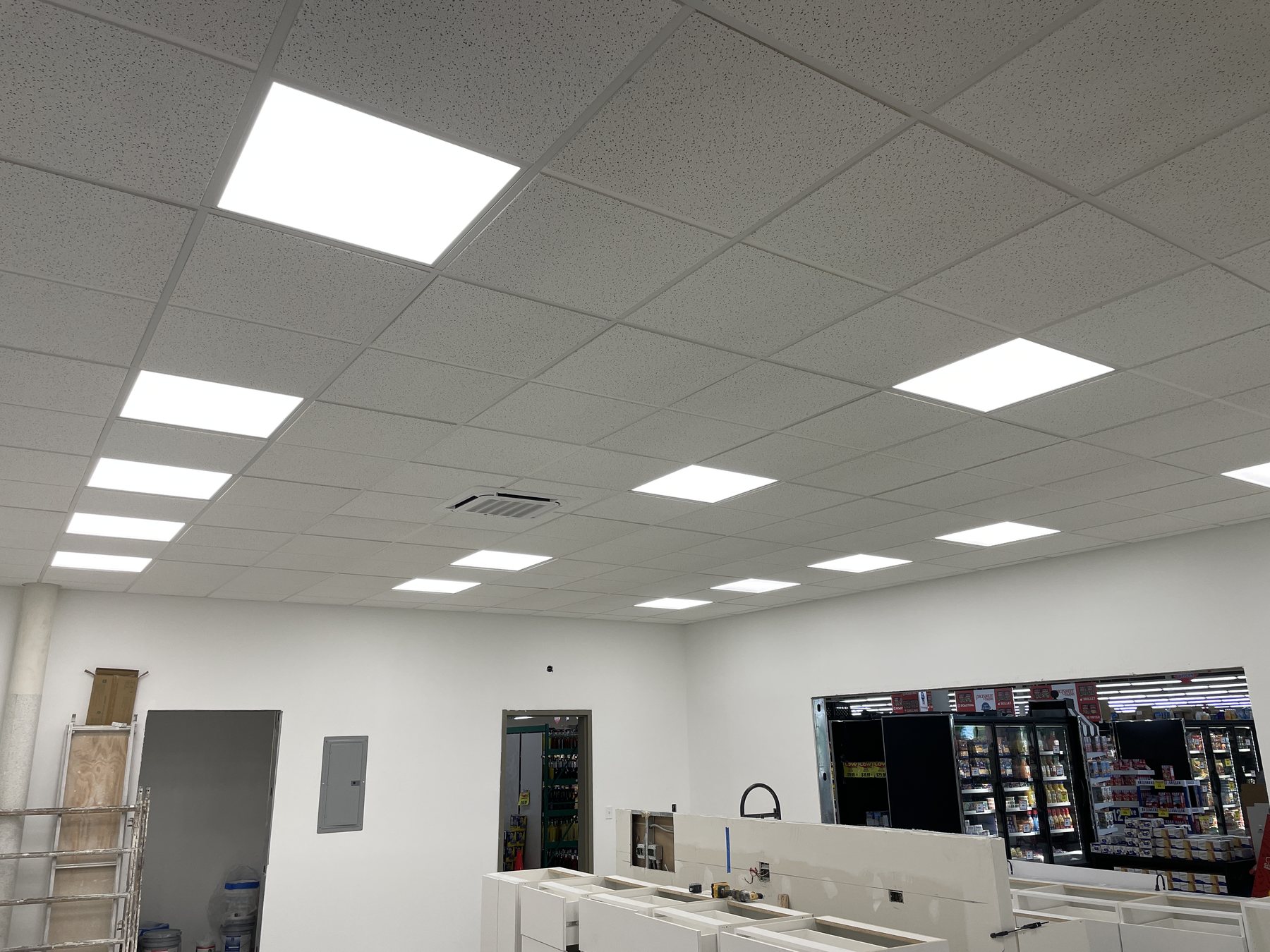 Finished acoustical ceiling in a commercial room